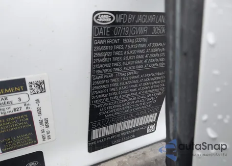 2020 Land Rover Range Rover Sport Hse Mhev из США, поврежденный, VIN SALWR2SU9LA883826